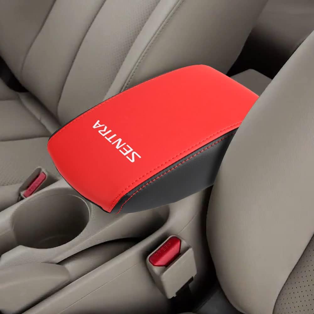 LEXLEY Armrest Box Cover Center Console Pad Waterproof Anti-Scratch Leather Protector Covers For Nissan 2013-2019 Sentra-Black Stitches