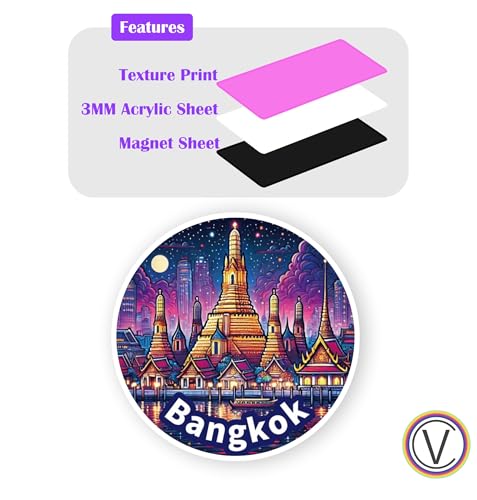 Image of Bangkok Acrylic Fridge Magnet - UV Textured Printed, Stylish Multicolor Magnet for Fridge, Wardrobe & Metal Surfaces, Pack of 1 (Bangkok)