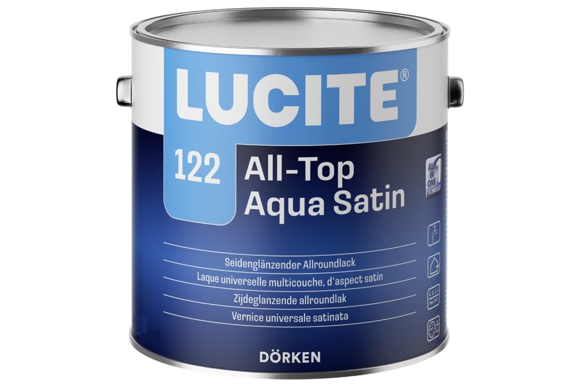 LUCITE All-Top Aqua satyna, 2,5 l – jedwabisty połysk, na bazie wody, gruby lakier uniwersalny na specjalnej bazie akrylu. System jednopłoniowy do lakierowania podstawowego i kryjącego wewnątrz i na zewnątrz.