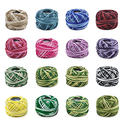 WANDIC Cotton Threads, 16 Balls Embroidery Floss Cotton Yarn Threads for Crochet Cross Stitch Needlepoint Hand Embroidery