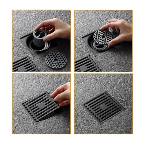 Drain de sol carré pour machine à laver et douche bonde noire anti-odeur