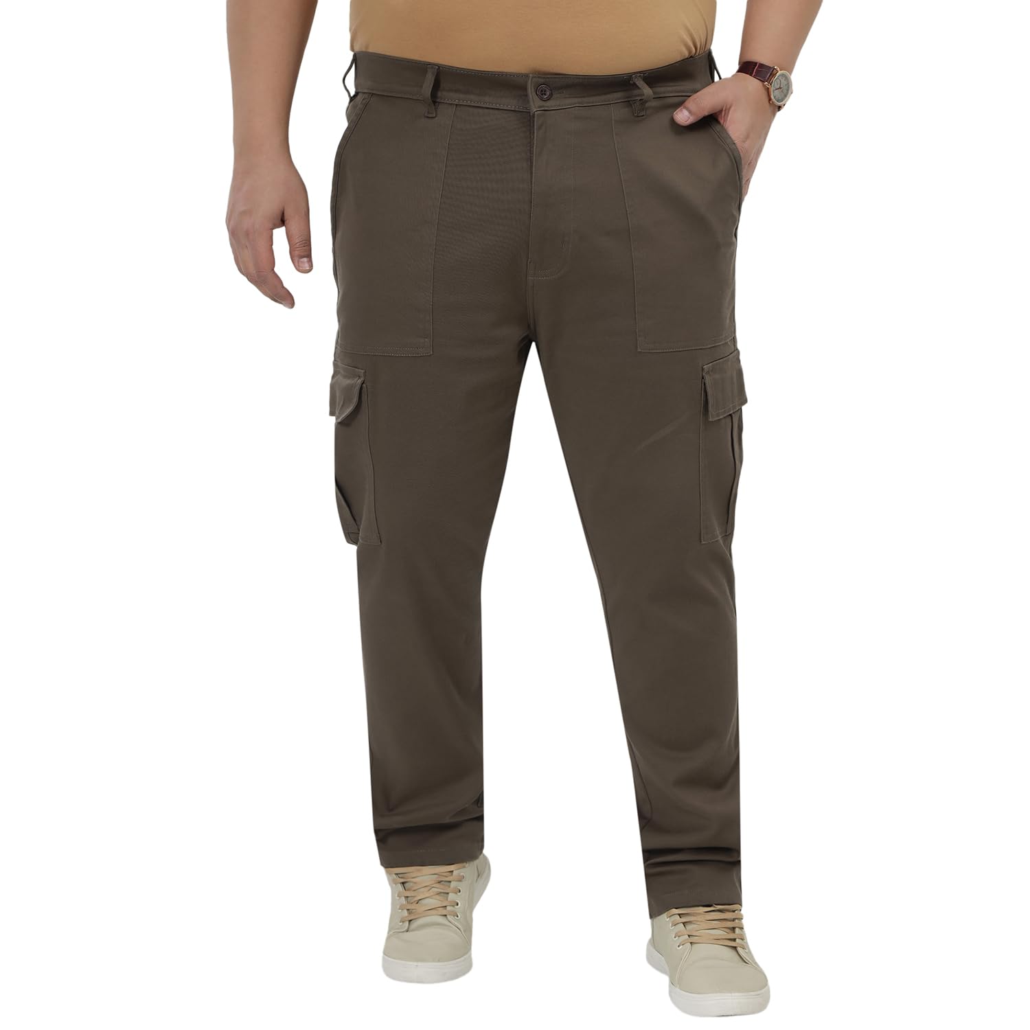 john pride Plus Size Men Regular Fit Mid-Rise Cotton Elasticated Waist Green Cargo Trouser (JPCR23008_Green)-picture-30