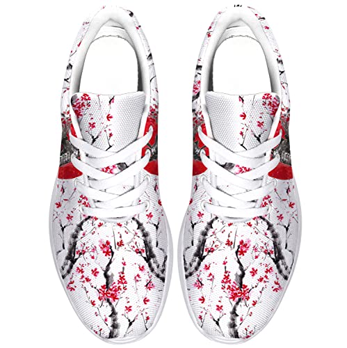 Japanese Love Shoes Mens Women Tennis Running Sneakers Japanese Samurai Pink Sakura Print Golf Walking Shoes Gifts for Birthday,US Size 12 Men4