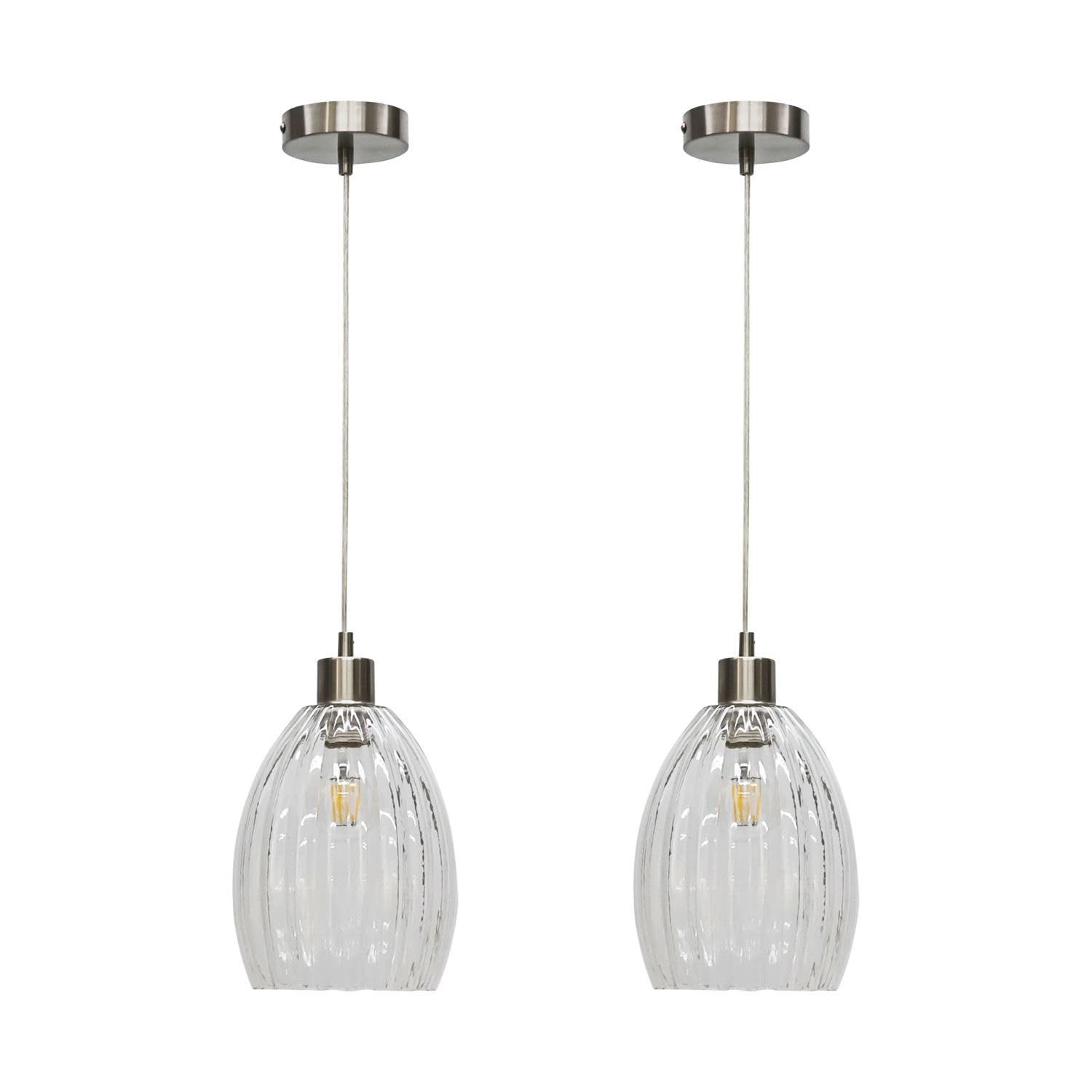 First Choice Lighting Set Of 2 BirchClear Fluted Glass With Satin Nickel Pendant Fittings from B&Q