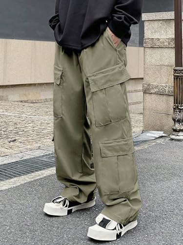 WDIRARA Men's Drawstring High Waist Streetwear Cargo Pants with Pockets4