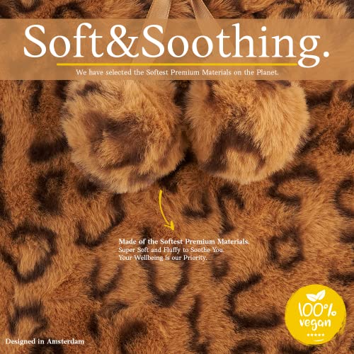 Hot Water Bottle With Fluffy Cover - Soft Premium Faux Fur Cover - 1.8L Large Capacity - Hot Water Bag For Cosy Nights, Pain Relief, Back, Neck And Shoulders - Great Gift - Dark Brown Animal Print #TOP1