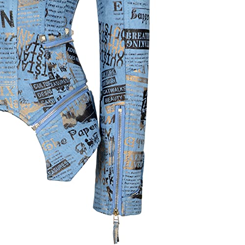 Sx Women's Fashion Studded Perfectly Shaping Faux Leather Biker Jacket (M, Suede Blue) #TOP5