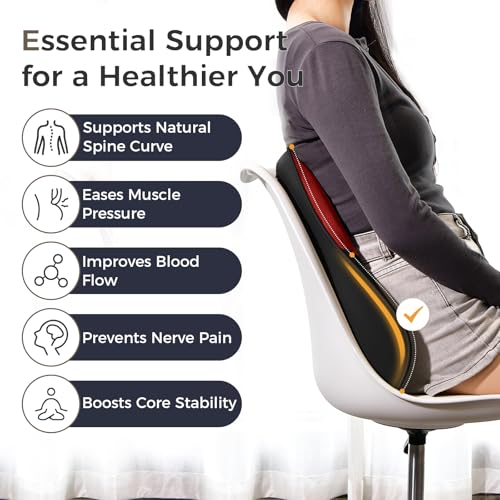 Image of Coverado Lumbar Support Pillow for Car, Ergonomic Memory Foam Back Pillow for Office Chair, Back Cushion for Back Pain Relief, PU Leather Car Lumbar Support for Driving Seat