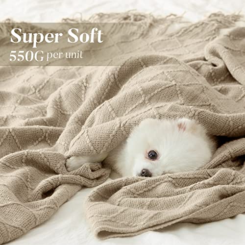 Touchat Knitted Beige Throw Blankets For Couch, Sofa And Bed, Lightweight Soft Knit Blanket With Tassel, Decorative Cozy Farmhouse Throw Blankets For Women And Man (Beige, 50''X60'') #TOP2