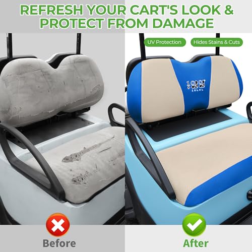 Image of 10L0L Golf Cart Seat Cover Set Fit for Club Car DS Precedent & Yamaha, Warm Bench Seat Covers for Cold Winter Weather, Breathable Washable Polyester Mesh Cloth Gray Black Beige Red Blue