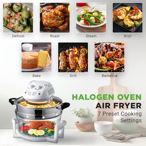 Image of NutriChef Air Fryer, Infrared Convection, Halogen Oven Countertop, Cooking, Stainless Steel, 13 Quart 1200W, Prepare Quick Healthy Meals, for French Fries & Chips, White (PKAIRFR48)