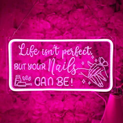 Image of Planzo Nails LED Neon Light Sign Tech Spa Salon Studio Beauty Wall Decor | Business Stores Logo Barber Shops Bedroom Wall Sign Decor, Girls Lady Birthday Christmas Gift, 5V USB, 15.75 inchX8.27 inch Pink