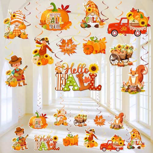 Fall Party Decorations Hanging Swirls 22pcs Thanksgiving Hanging Decorations Autumn Pumpkin Thanksgiving Party Supplies Fall Ceiling Decorations for Office Home
