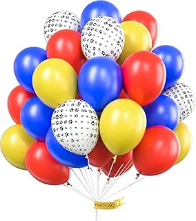 PartyWoo Paw Balloons, 70 pcs Paw Printed Balloons, Yellow Balloons, Blue Balloons and Red Balloons for Baby Shower Decorations, Dog Themed Party Decorations, Dog Birthday Decorations