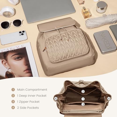 LOVEVOOK Rucksack Damen Klein, Elegant Cityrucksack Anti Diebstahl Tagesrucksack Schulrucksack Wasserdicht, Mini Casual Daypack Womens Backpack Modern für Schule Arbeit Reisen Wandern, Khaki – Bild 5