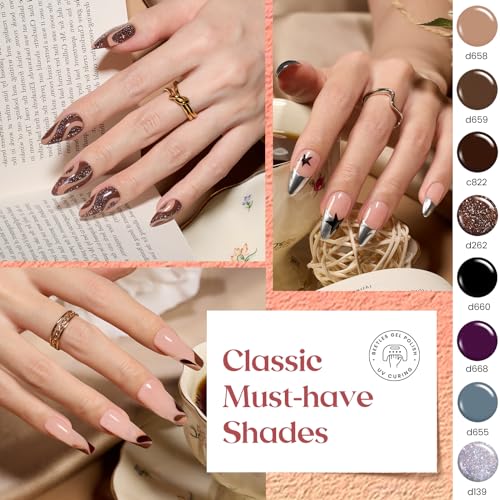 Image of Beetles Gel Liner Nail Art Polish Set 50 Colors Reflective Gold Glitter Green Pink Red Blue Silver Gel Nail Polish Soak Off UV Built Thin Brush in Bottle Nails Design Rainbow Gift for Women