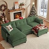 Picture of Amsleekey Modular Sectional Sofa, 111.5" U-Shaped Corduroy Comfy Sectional Couches for Living Room, 3-Seater Cloud Couches with 2 Movable Ottomans, Flexible Combination Modern Deep Seat Sofa (Green)