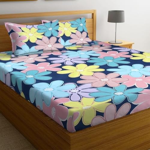 Image of Home Sizzler 210TC Floral Single Bedsheet with 1 Pillow Cover