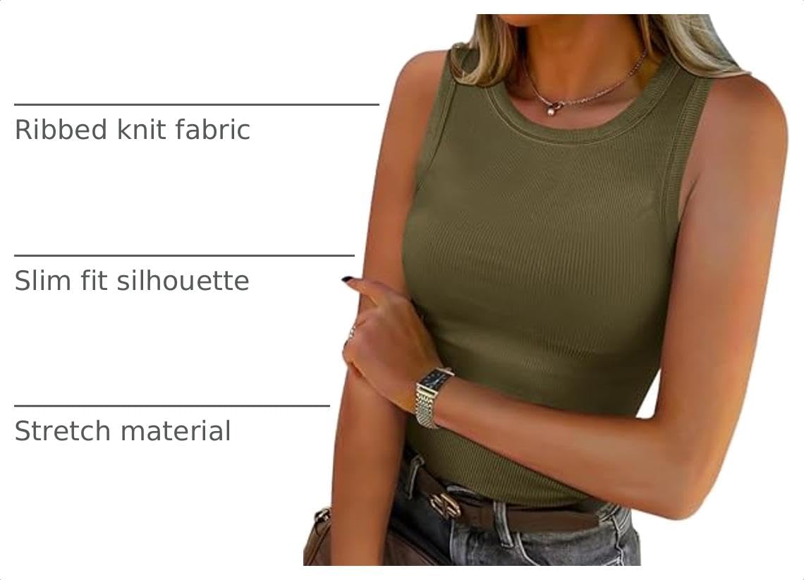  High Neck Ribbed Tank Tops for Women Sleeveless Summer Tops thumbnail