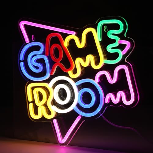 Game Room Neon Sign, Dimmable Gaming Neon Light Sign Night Light for Wall Party Décor, LED Neon Light Art Decorative Party Neon Lights, USB Powered Light Up Acrylic Neon Sign for Bedroom, Party