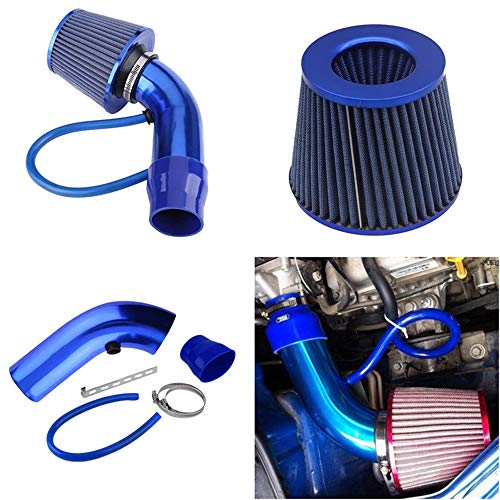 Partol 3" Cold Air Intake Pipe, Universal Cold Air Intake Induction Kit Aluminum Air Intake Pipe Hose With Filter - Blue - Thumbnail 5