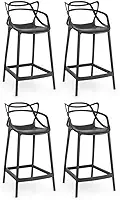 Kit 4 Banquetas Média Allegra 66cm Design Cozinha/bancada - Preto
