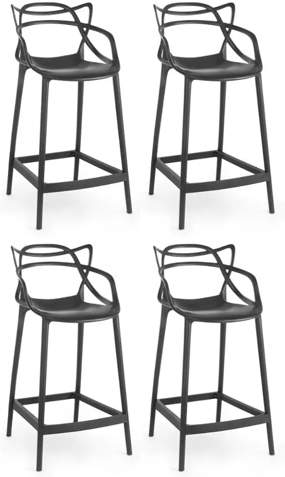 Kit 4 Banquetas Média Allegra 66cm Design Cozinha/bancada - Preto