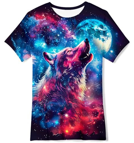 TUONROAD Boys Girls T-Shirt 3D Summer Casual Short Sleeve Kids T Shirts, galaxy wolf, 9-12 Years TUONROAD Boys Girls T-Shirt 3D Summer Casual Short Sleeve Kids T Shirts, galaxy wolf, 9-12 Years