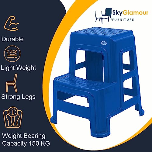 Image of SKYGLAMOUR Supreme Plastic Multi-Purpose Step Stool for Home | Office&Kitchen Use with Weight Bearing Capacity of 150 Kg |2 Step Stool for Home| Color: French Blue; Qnt: 2 Pcs.
