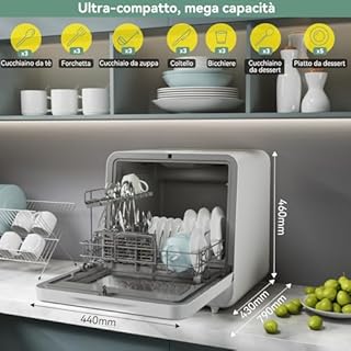 magicplux Lavastoviglie Portatile Senza Installazione, con Serbatoio Integrato 5L, Schermo a Colori, 5+3 Programmi e 3 Bracci di Lavaggio, 5 Coperti, per Appartamenti e Camper