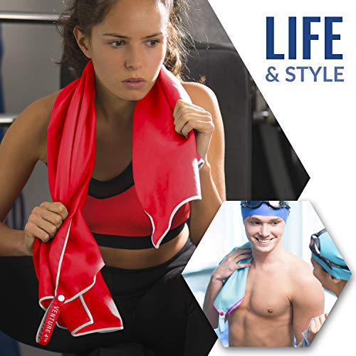 VENTURE 4TH Quick Dry Microfiber Towel - Odor Resistant, High Performance Towels for Gym, Camping, Travel, Yoga and Beach (Red-White Large) - Includes Tear Resistant Bag