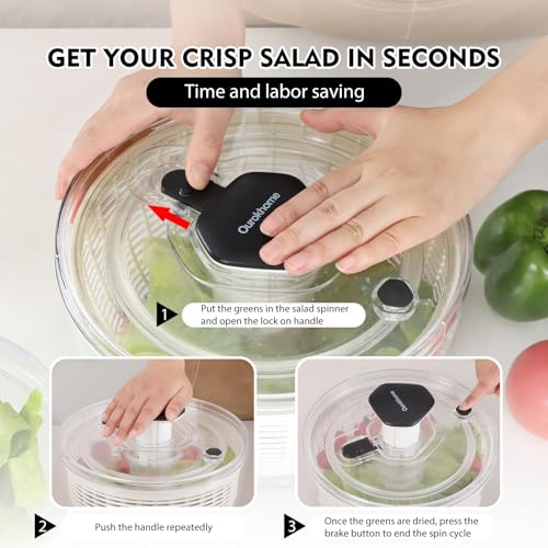 Ourokhome Girador de salada com tigela de salada, secador de alface grande com uma mão, utensílios d