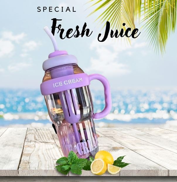Image of 1300ml Large Capacity Insulated Transparent Tumbler Bottle with Straw & Handle, Leakproof Detox, Green Tea, Milkshake, Beverages, Juice & Cold Drinks | Gym, Travel, Office & Fitness (PURPLE)