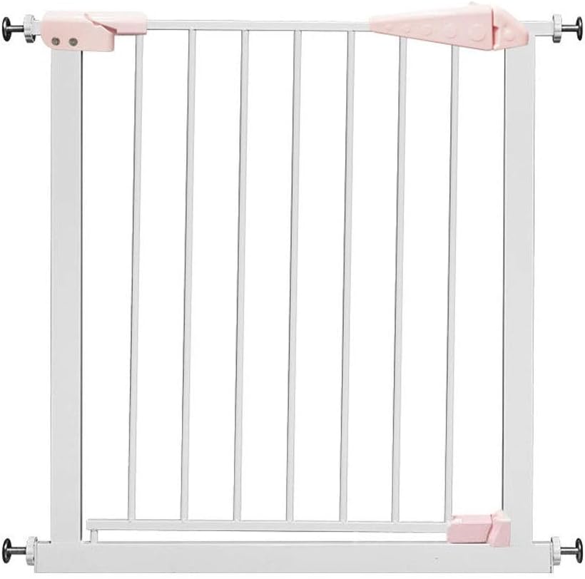Pet Playpens Pressure Mounted Indoor Safety Gate, White Metal Stairs Gate Staircase-Balusters/Pink/106-112Cm