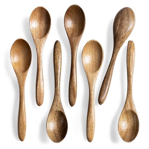 Hefild Small Wooden Spoons for Eating, 7-Piece Set, 5.8 Inch, Honey Spoons