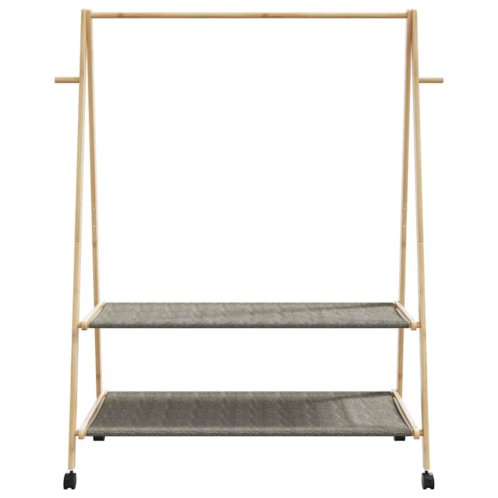 Kleiderständer Bambus mit Ablagen und Rollen 132x45,5x155,5 cm freistehend faltbar platzsparend stabil mit Kleiderstange Haken Garderobenständer für Schlafzimmer Flur Wohnzimmer