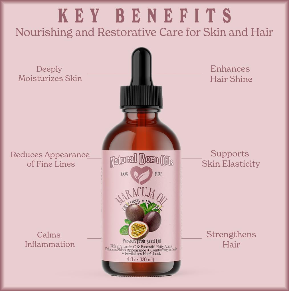 Natural Born Oils Maracuja Oil, 1 Gallon, Organic, Cold-Pressed, aka Passion Fruit Oil, Nutrient-Rich, Excellent for Radiant Skin, Healthy Hair