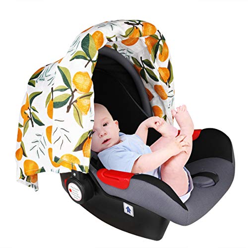 Image of Baby Car Seat Cover Infant Carseat Canopy, Metplus Cotton Muslin Carrier Covers, Summer Stroller Canopie - Extra Wide Universal Fit, Lightweight Breathable Soft for Newborn Boy Girl (Oranges)