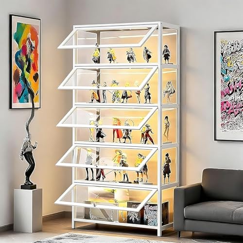 4-Tier Display Cabinet with Acrylic Doors, 65' Transparent Curio Display Case for Figures...