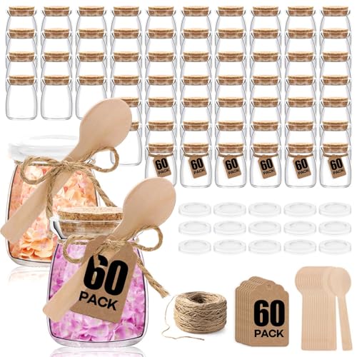 60 Pack Mini Yogurt Jars 3.4 Oz Small Glass Jar with Cork Lids Pu...
