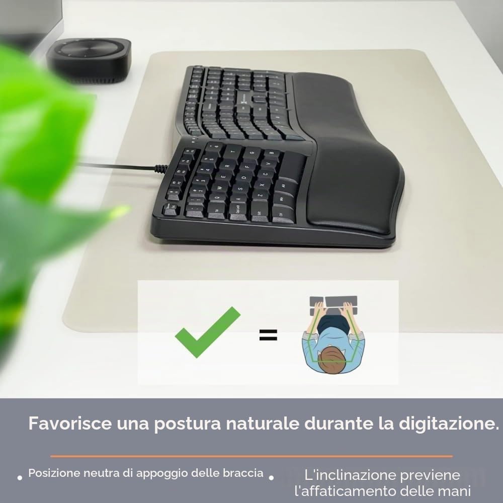 Tastiera ergonomica con poggiapolsi imbottito Tastiera USB cablata Tastiera per ufficio portatile Tastiera ergonomica Microsoft