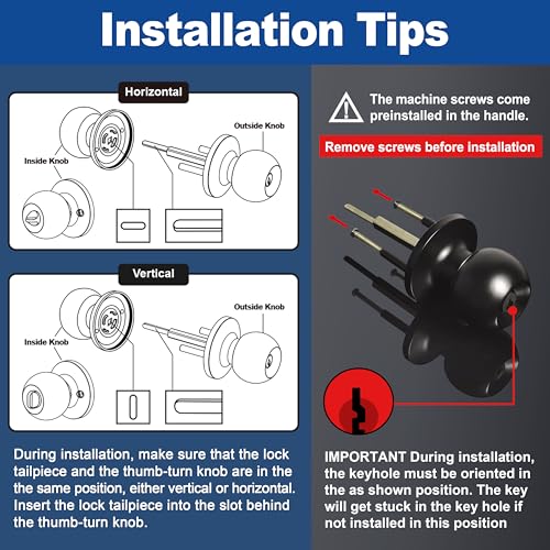image for [2 Pack] BESTTEN Keyed Entry Door Knob, Entrance Door Lock, Keyed Diff