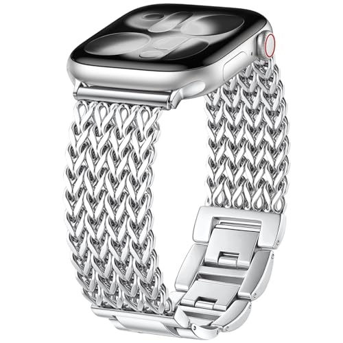 Image of Metal Band Compatible with Apple Watch Bands for Women 40mm 41mm 42mm 38mm 44mm 45mm 46mm 49mm, Dressy Stainless Steel Link Bracelet, Designer Strap for iWatch Series 11 /SE /10 /9 /8 /7 /6 /5 /4 /3 /2 /1 /Ultra