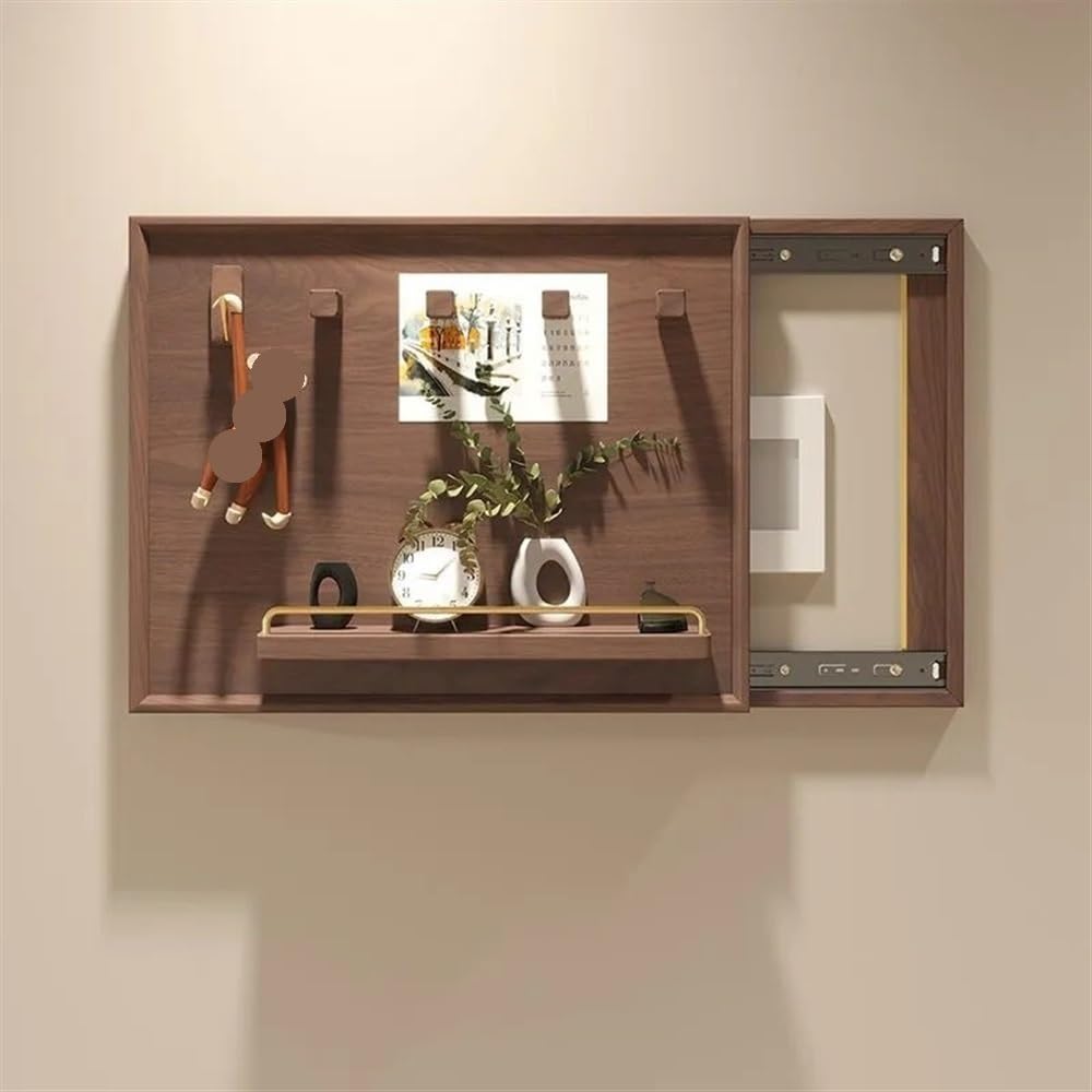 Wooden Electric Meter Box Cover with Sliding Door, Indoor Electrical Box Cover, Decorative Fuse Box Covers, Wall Electrical Panel Cover with Hooks for Home(Natural,L21.7 x H17.7in)