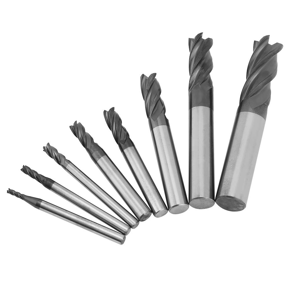 Carbide End Mill Set, 4 Flutes Tungsten Steel Milling Cutter High Toughness Cutter Tool Kit for Wood Aluminum Steel 2-12mm