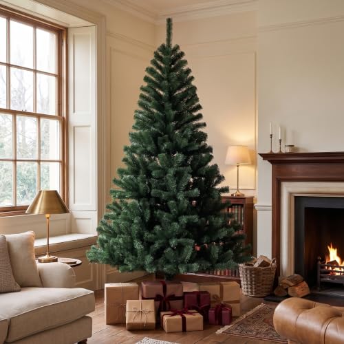 EVRE 7FT Realistic Artificial Christmas Tree 1200 PVC Tips Pine Branches Metal Stand Easy Assembly Bushy Premium Fir Christmas Tree 7FT 210cm Green Large Xmas Tree Indoor Outdoor Holiday Decorations