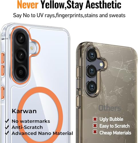 Image of KARWAN Crystal Clear Transparent Back Cover Case with Camera Protection,Compatible with Samsung A36 /A56, Anti Yellow Clear Shockproof Scratch Resistant Case with Magnetic MagEaze Wireless Charging