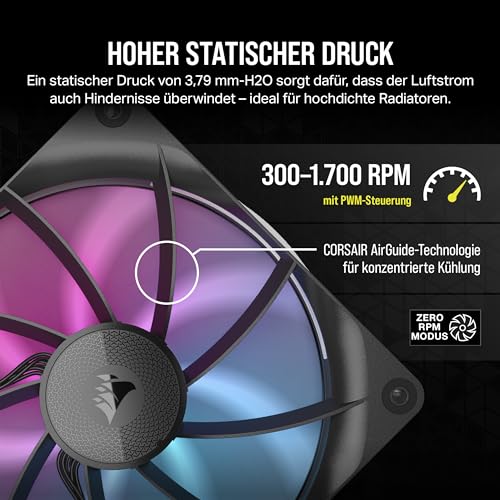 CORSAIR iCUE LINK RX140 RGB 140mm PWM-Lüfter – Einzelpackung, Schwarz – Ansicht 5