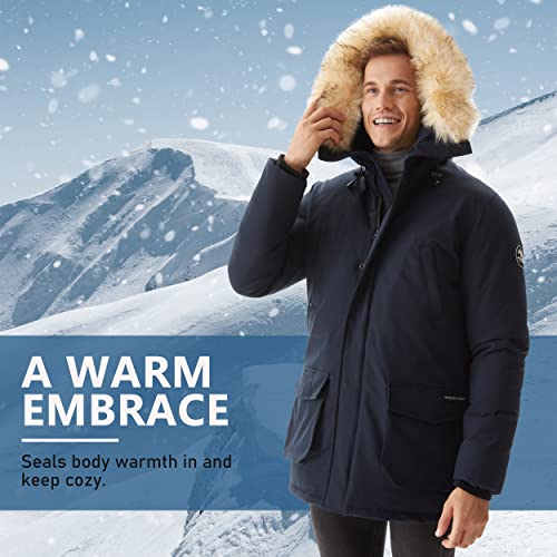 Molemsx Thicken Coat Mens, Classic Mens Vegan Down Long Parka Winter Jacket Hooded Insulated Mountain Anorak Outdoor Sports Parka For Cold Weather Mens Fur Hood Coats For Men Giftsboyfriend Navy L #TOP1