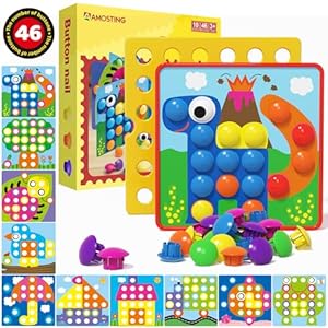 AMOSTING Color Matching Mosaic Pegboard Early Learning Educational Toys for Boys and Girls